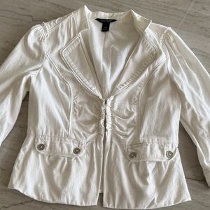 WHBM Jacket Size 10 White Raw Edge Hook Closure 3/4 Sleeve